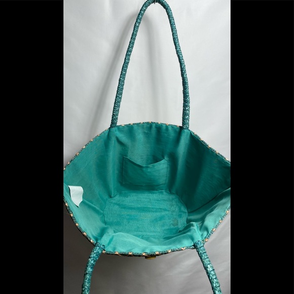 Beach Bag Wheat straw Green/Pink Hobo Hippie Boho - Picture 3 of 3